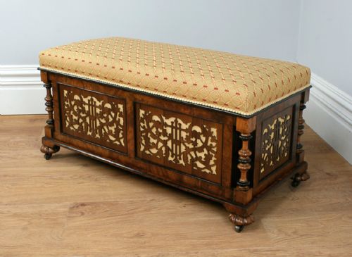 fig 2. Antique Victorian Burr Walnut & Ebony Upholstered Ottoman (Circa 1850)