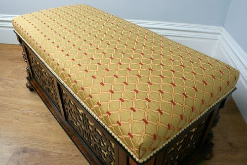 fig 4. Antique Victorian Burr Walnut & Ebony Upholstered Ottoman (Circa 1850)