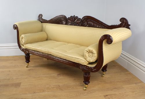 William IV Double Scroll End Upholstered Mahogany Couch (Circa 1830)