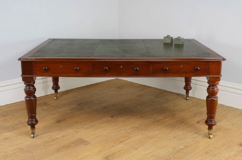 fig 1. Victorian 6ft Mahogany & Leather Partners Library Table (Circa 1860)