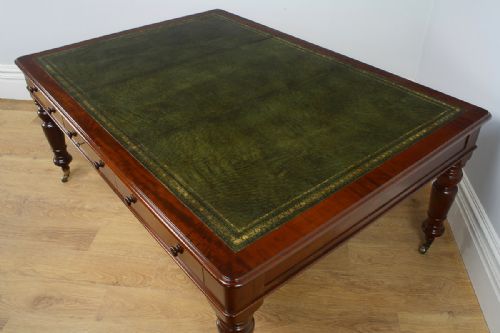 fig 2. Victorian 6ft Mahogany & Leather Partners Library Table (Circa 1860)
