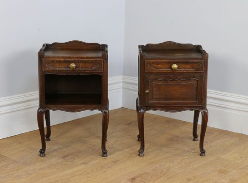 fig 1. Pair of Antique French Louis XV1 Revival Oak Bedside Cabinets (Circa 1920)