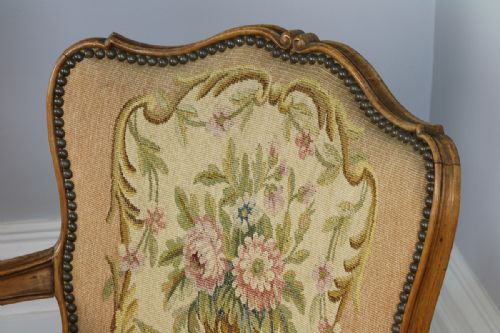 fig 2. Pair Louis XV Revival Walnut Tapestry Salon Armchairs (Circa 1900)