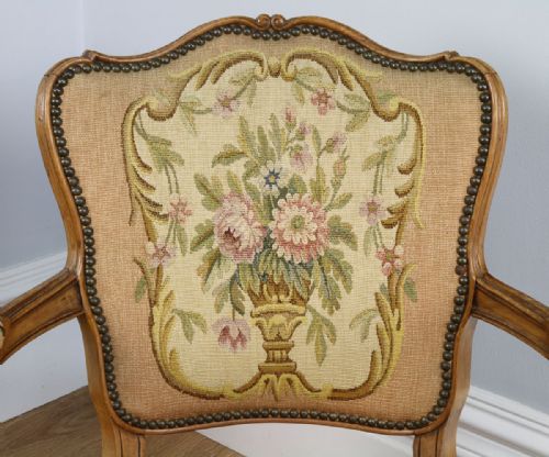 fig 3. Pair Louis XV Revival Walnut Tapestry Salon Armchairs (Circa 1900)
