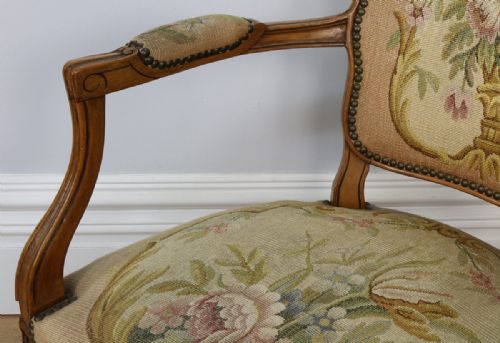 fig 5. Pair Louis XV Revival Walnut Tapestry Salon Armchairs (Circa 1900)