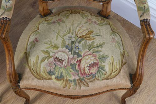 fig 6. Pair Louis XV Revival Walnut Tapestry Salon Armchairs (Circa 1900)