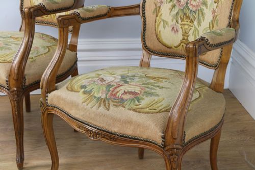 fig 7. Pair Louis XV Revival Walnut Tapestry Salon Armchairs (Circa 1900)