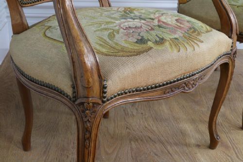 fig 8. Pair Louis XV Revival Walnut Tapestry Salon Armchairs (Circa 1900)