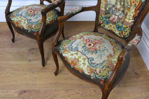 fig 3. Pair Louis XV Revival Beech Tapestry Salon Armchairs (Circa 1900)