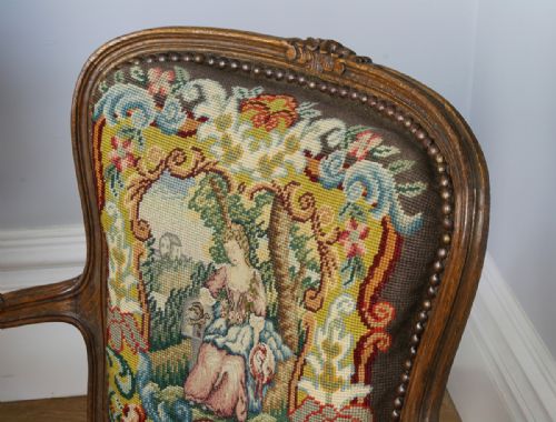 fig 4. Pair Louis XV Revival Beech Tapestry Salon Armchairs (Circa 1900)
