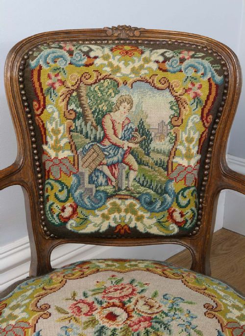fig 6. Pair Louis XV Revival Beech Tapestry Salon Armchairs (Circa 1900)