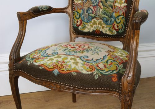 fig 7. Pair Louis XV Revival Beech Tapestry Salon Armchairs (Circa 1900)