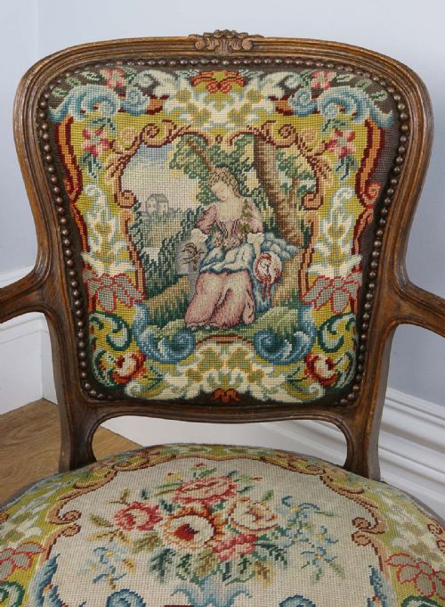 fig 5. Pair Louis XV Revival Beech Tapestry Salon Armchairs (Circa 1900)