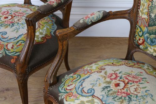fig 8. Pair Louis XV Revival Beech Tapestry Salon Armchairs (Circa 1900)