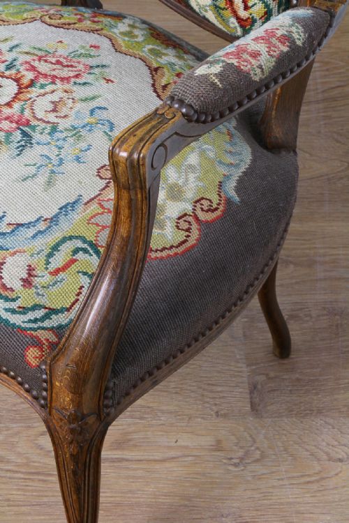 fig 9. Pair Louis XV Revival Beech Tapestry Salon Armchairs (Circa 1900)