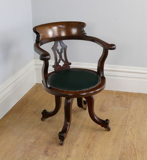 Victorian Mahogany & Leather Revolving Office Armchair (Circa 1870)