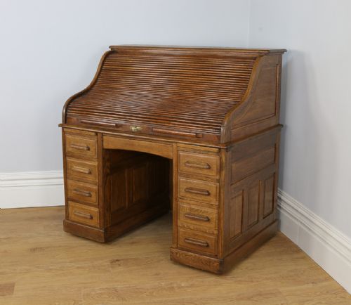 fig 1. 4ft 2” Victorian Oak Roll Top Pedestal Desk (Circa 1880)