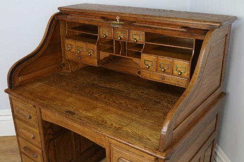 fig 2. 4ft 2” Victorian Oak Roll Top Pedestal Desk (Circa 1880)