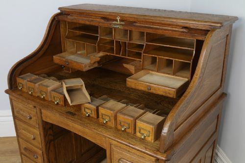 fig 3. 4ft 2” Victorian Oak Roll Top Pedestal Desk (Circa 1880)
