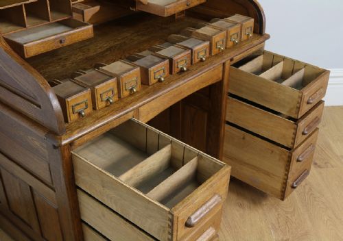 fig 9. 4ft 2” Victorian Oak Roll Top Pedestal Desk (Circa 1880)