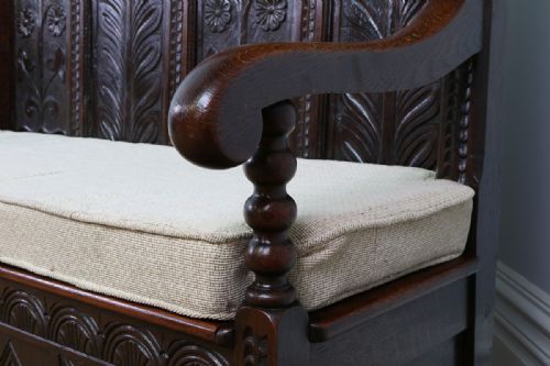 fig 2. 4ft Tudor Style Oak High-Back Carved Box Settle (Circa 1860)