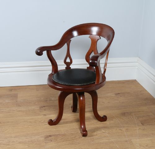 Victorian Mahogany & Ostrich Leather Revolving Office Armchair (Circa 1870)