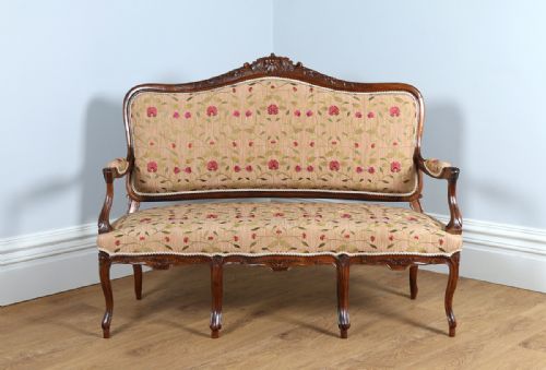 fig 1. French Louis XVI Revival Walnut & Silk Couch (Circa 1880)