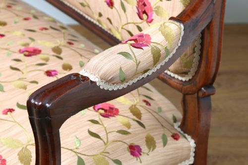fig 6. French Louis XVI Revival Walnut & Silk Couch (Circa 1880)