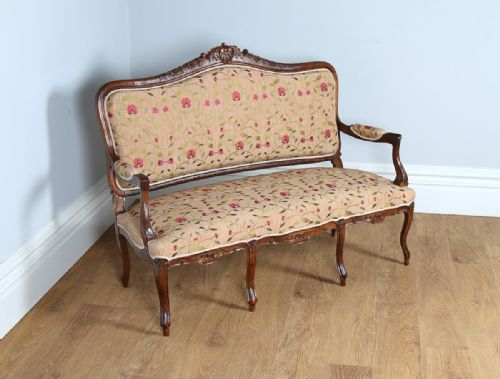 fig 2. French Louis XVI Revival Walnut & Silk Couch (Circa 1880)
