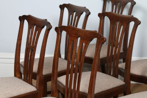 fig 2. Set of 8 Eight Georgian Chippendale Revival Carved Oak Kitchen Upholstered Dining Chairs (Circa 1900)
