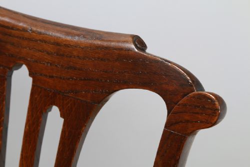 fig 7. Set of 8 Eight Georgian Chippendale Revival Carved Oak Kitchen Upholstered Dining Chairs (Circa 1900)