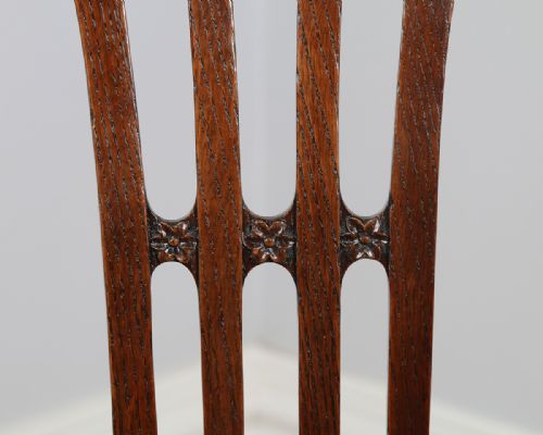 fig 8. Set of 8 Eight Georgian Chippendale Revival Carved Oak Kitchen Upholstered Dining Chairs (Circa 1900)