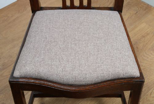 fig 9. Set of 8 Eight Georgian Chippendale Revival Carved Oak Kitchen Upholstered Dining Chairs (Circa 1900)