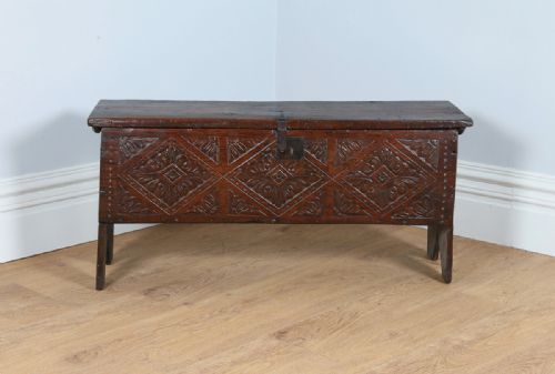 fig 1. English Midlands Oak Six Plank Charles II Coffer (Circa 1670)