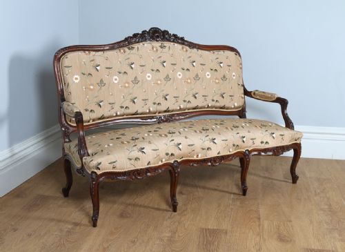 fig 2. French Louis XVI Revival Walnut Three Piece Couch Settee Sofa Armchairs Living Drawing Room Suite (Circa 1850)