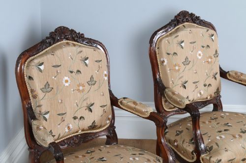 fig 9. French Louis XVI Revival Walnut Three Piece Couch Settee Sofa Armchairs Living Drawing Room Suite (Circa 1850)