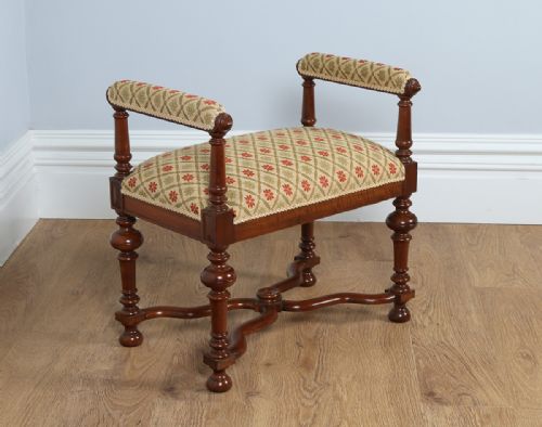 French Upholstered Walnut Carolean Revival Stool (C.1880)