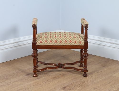 fig 1. French Upholstered Walnut Carolean Revival Stool (c.1880)