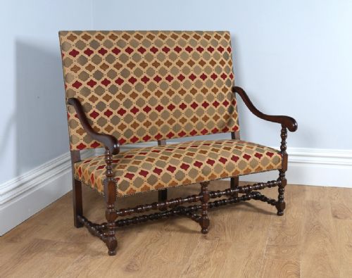 French Walnut Carolean Revival Upholstered Settle Couch (Circa 1870)