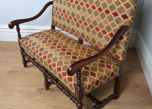 fig 4. French Walnut Carolean Revival Upholstered Settle Couch (Circa 1870)