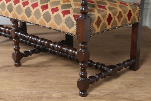 fig 5. French Walnut Carolean Revival Upholstered Settle Couch (Circa 1870)