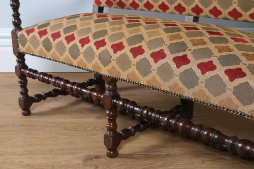 fig 6. French Walnut Carolean Revival Upholstered Settle Couch (Circa 1870)
