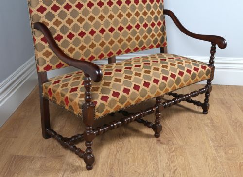 fig 7. French Walnut Carolean Revival Upholstered Settle Couch (Circa 1870)