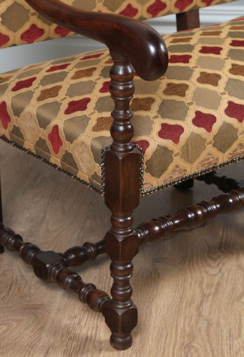 fig 8. French Walnut Carolean Revival Upholstered Settle Couch (Circa 1870)