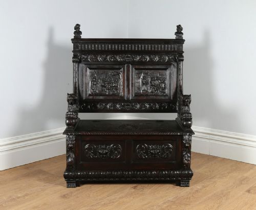 fig 1. Victorian Carved Oak High Back Settle (Circa 1880)