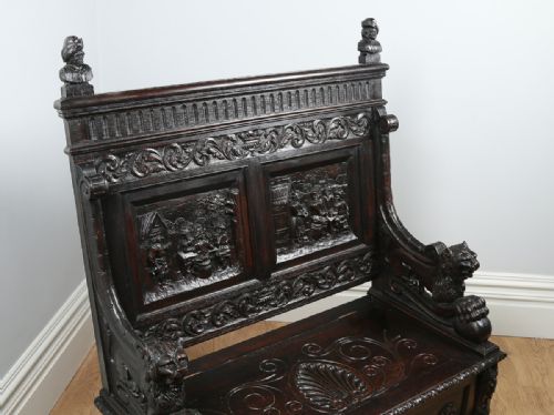 fig 2. Victorian Carved Oak High Back Settle (Circa 1880)