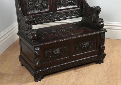 fig 3. Victorian Carved Oak High Back Settle (Circa 1880)