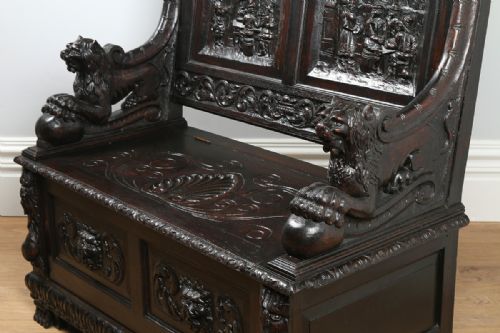 fig 6. Victorian Carved Oak High Back Settle (Circa 1880)