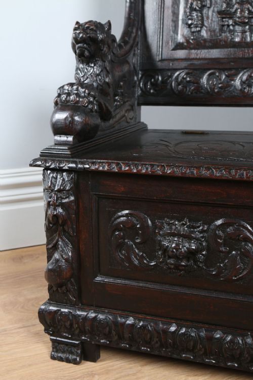 fig 8. Victorian Carved Oak High Back Settle (Circa 1880)