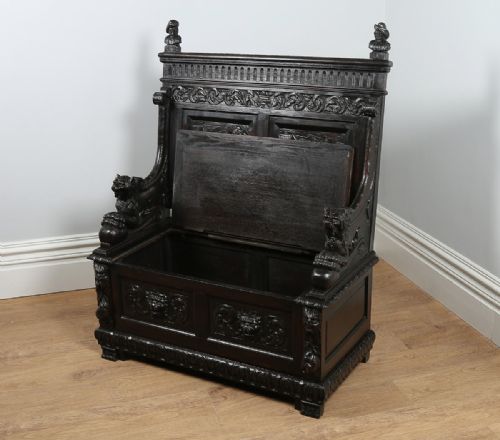 fig 10. Victorian Carved Oak High Back Settle (Circa 1880)